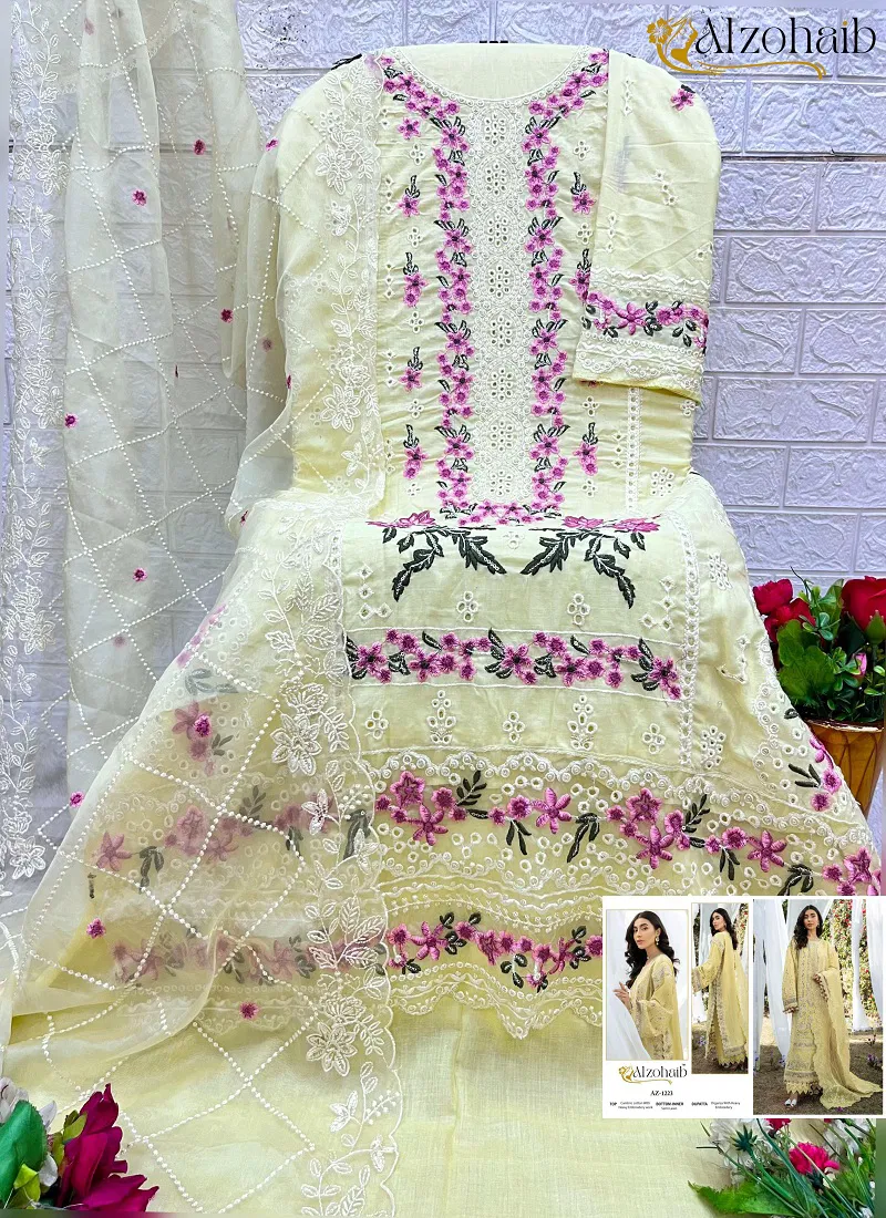 Alzohaib Az 1223 Cotton With Work Pakistani Salwar Kameez Wholesale Clothing Distributors In India